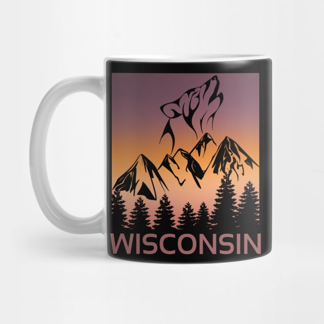 Wisconsin Sunset Wolf Howling at The Moon Trees and Mountains by jackofdreams22